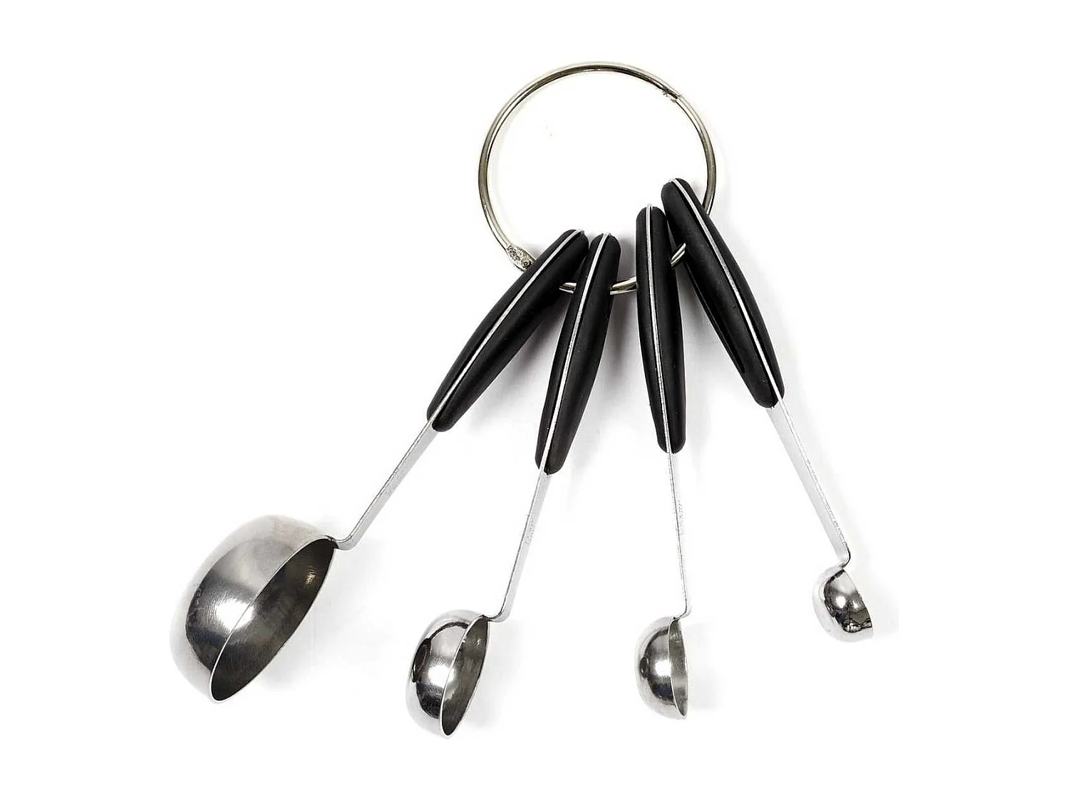 Set de 4 cuillères mesure en acier inoxydable et manches en caoutchouc