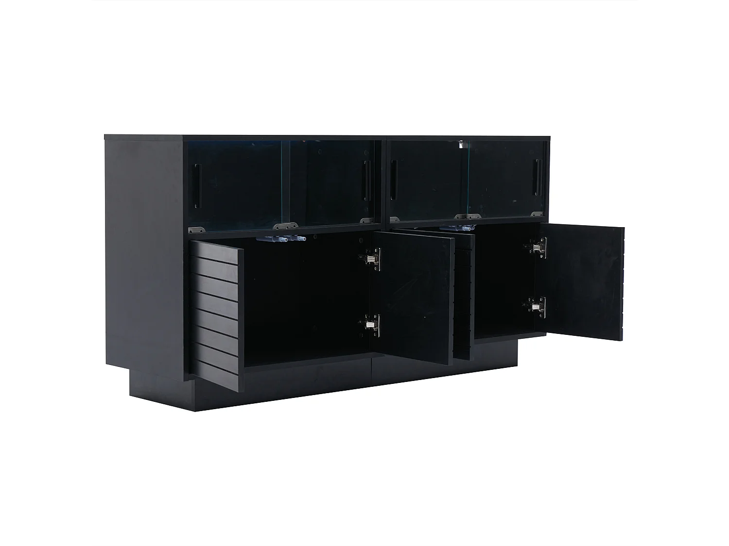 Buffet LED avec 4 portes et 4 portes vitrées - meuble de rangement en bois - noir (130x35x68 cm)