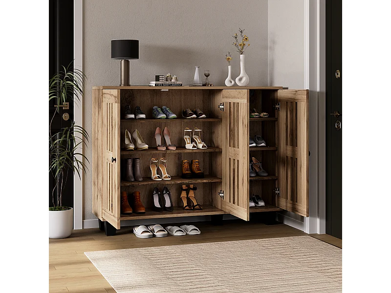 Buffet salle à manger LED avec 3 portes - meuble de rangement en bois - marron (120x32x92 cm)