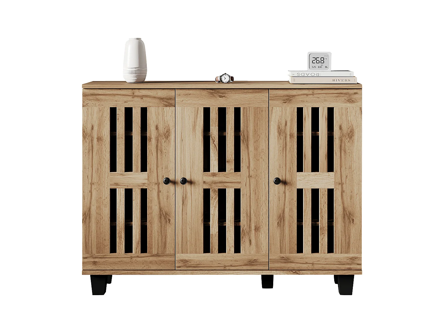 Buffet 120x32x92 cm LED avec 3 portes - meuble de rangement en bois - marron