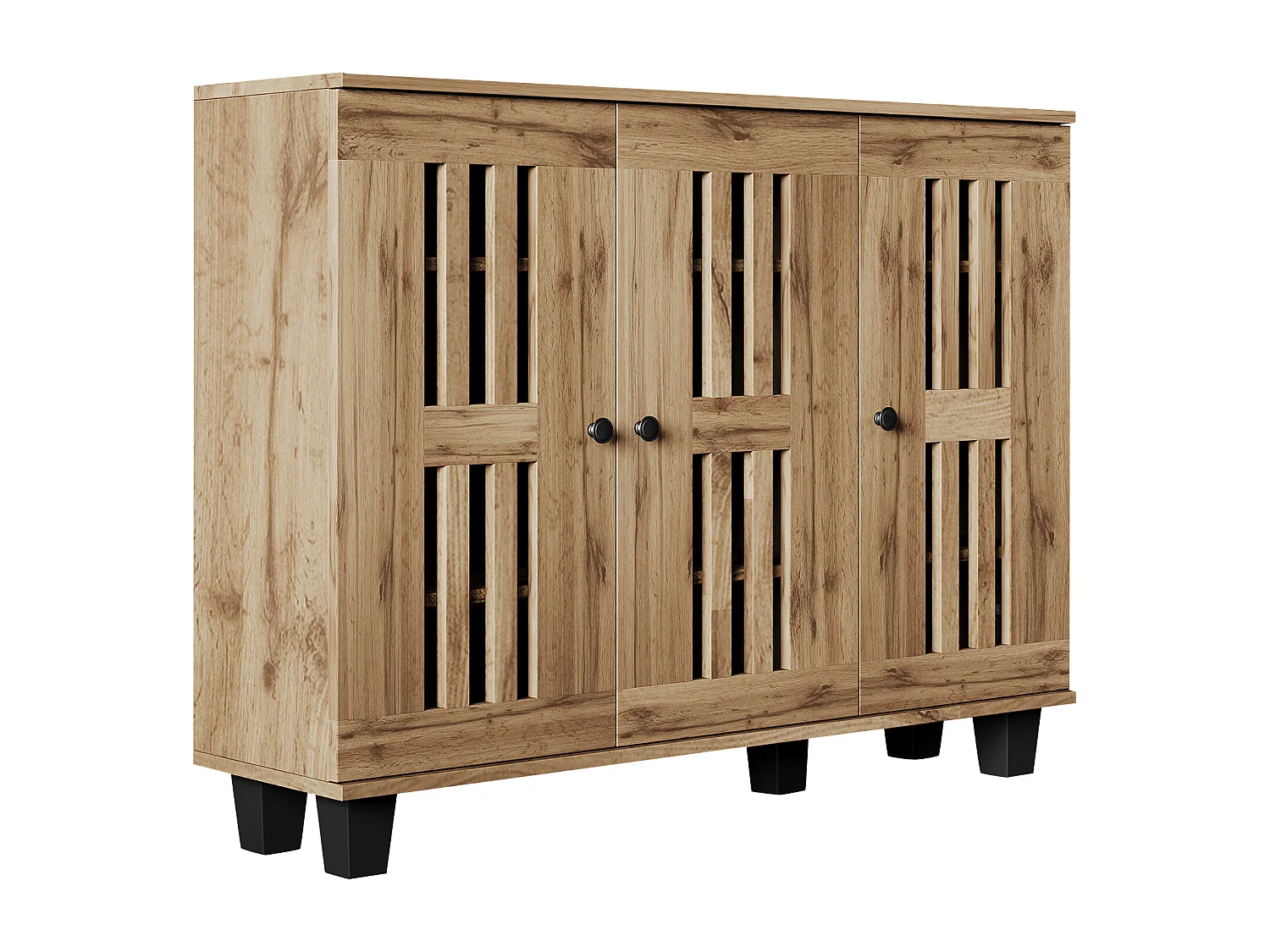 Buffet 120x32x92 cm LED avec 3 portes - meuble de rangement en bois - marron