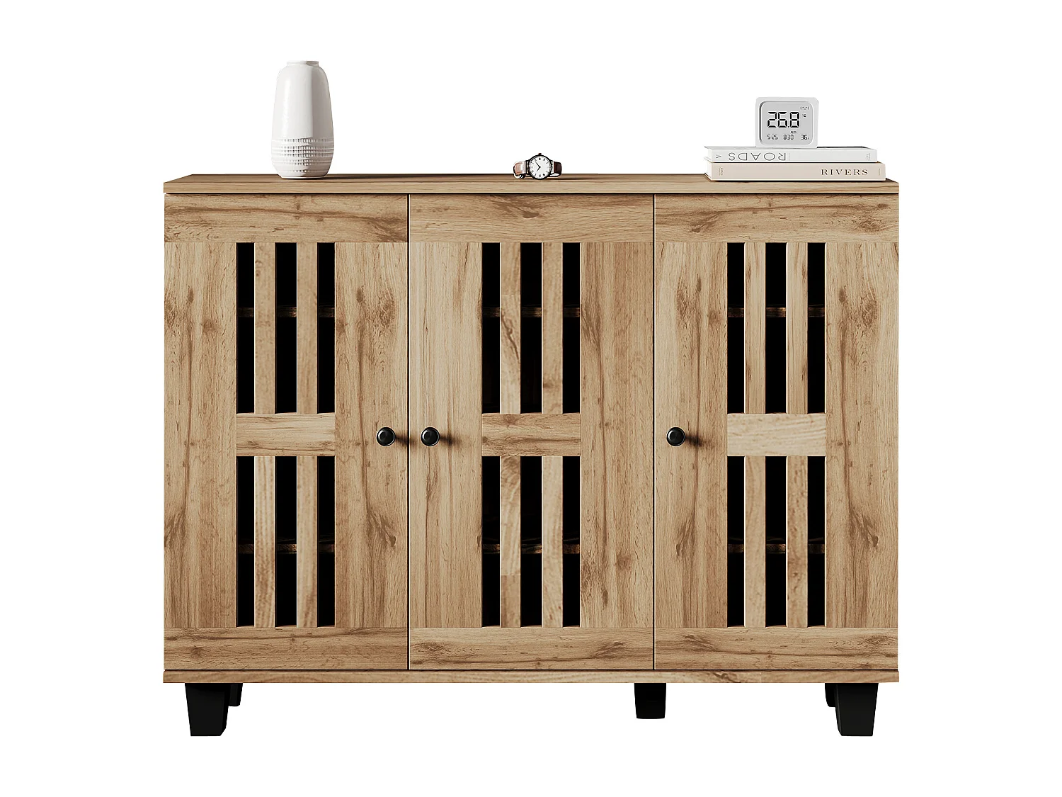 Buffet 120x32x92 cm LED avec 3 portes - meuble de rangement en bois - marron