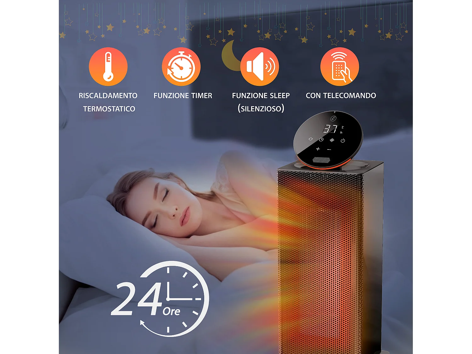 Termoventilatore Ceramico 2000 Watt Basso Consumo Stufa Stufetta Elettrica Ceramica Potente Temperatura Regolabile Timer Oscillazione 90° Con 3 Modalità Protezione