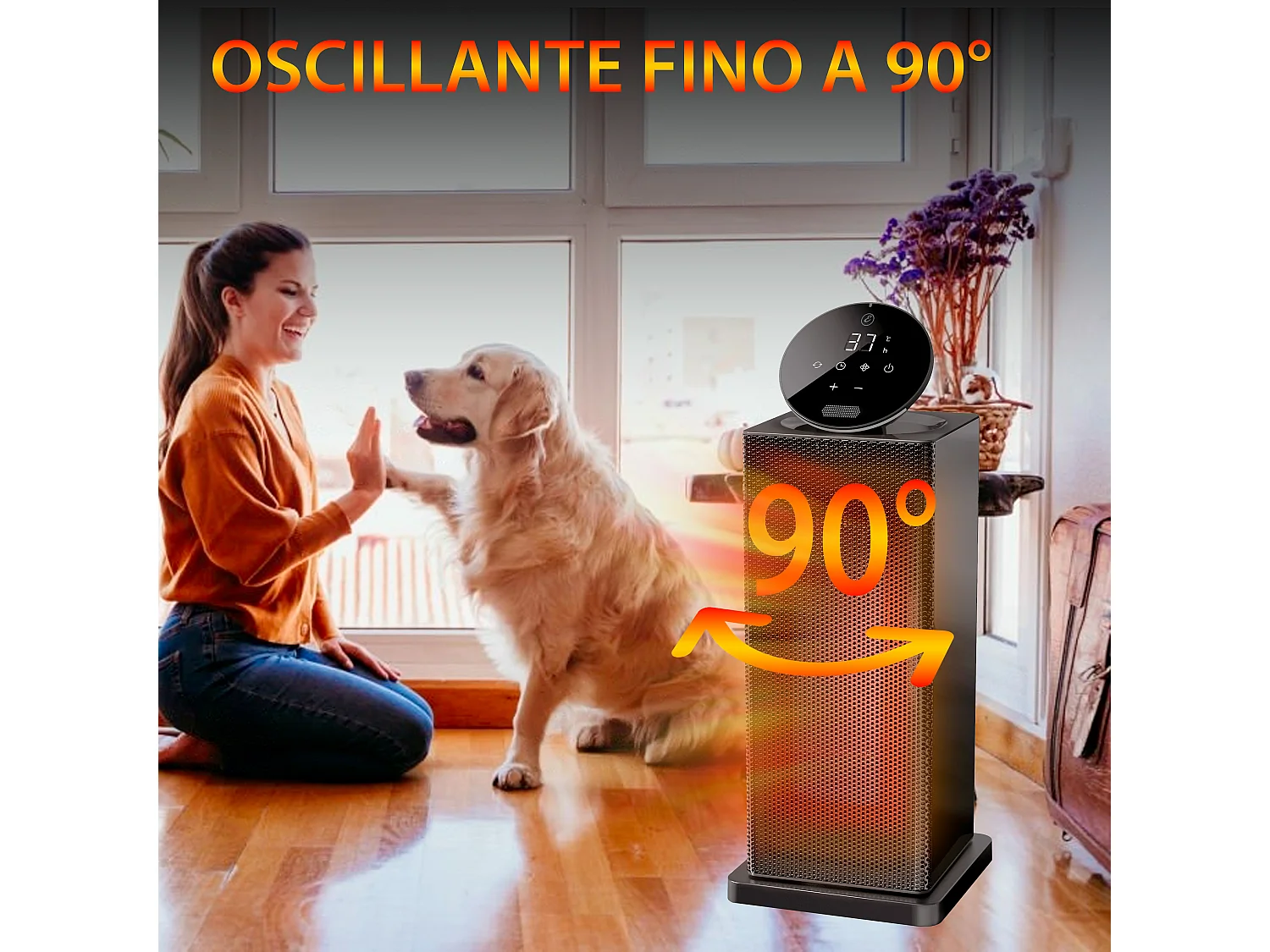 Termoventilatore Ceramico 2000 Watt Basso Consumo Stufa Stufetta Elettrica Ceramica Potente Temperatura Regolabile Timer Oscillazione 90° Con 3 Modalità Protezione