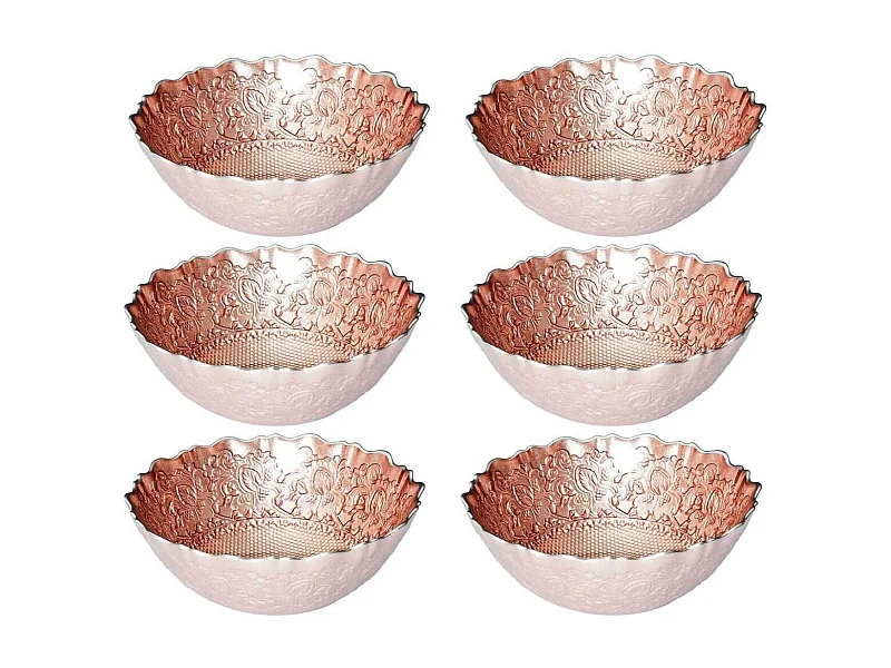 Set de 6 bols en verre motif ethnique teinte cuivre (Ø15 cm)