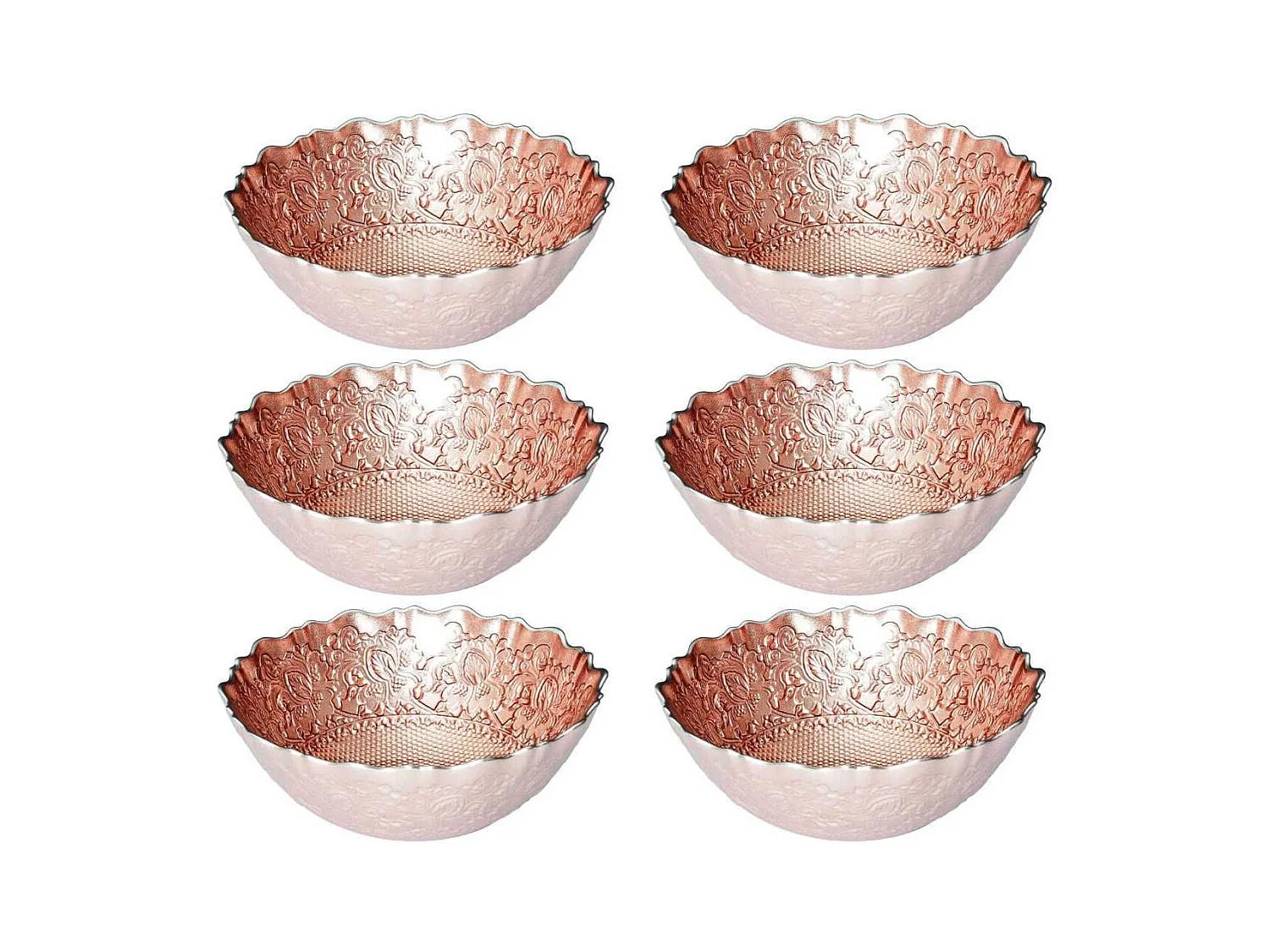 Set de 6 bols en verre motif ethnique teinte cuivre (Ø15 cm)
