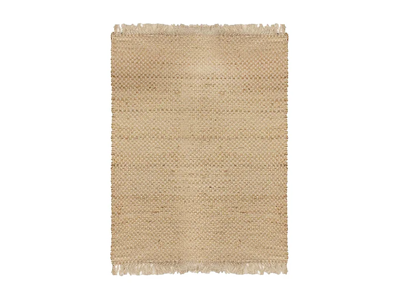 Tapis Rectangulaire 120x170cm en Toile de Jute Tressée Naturelle avec Franges - KEROA