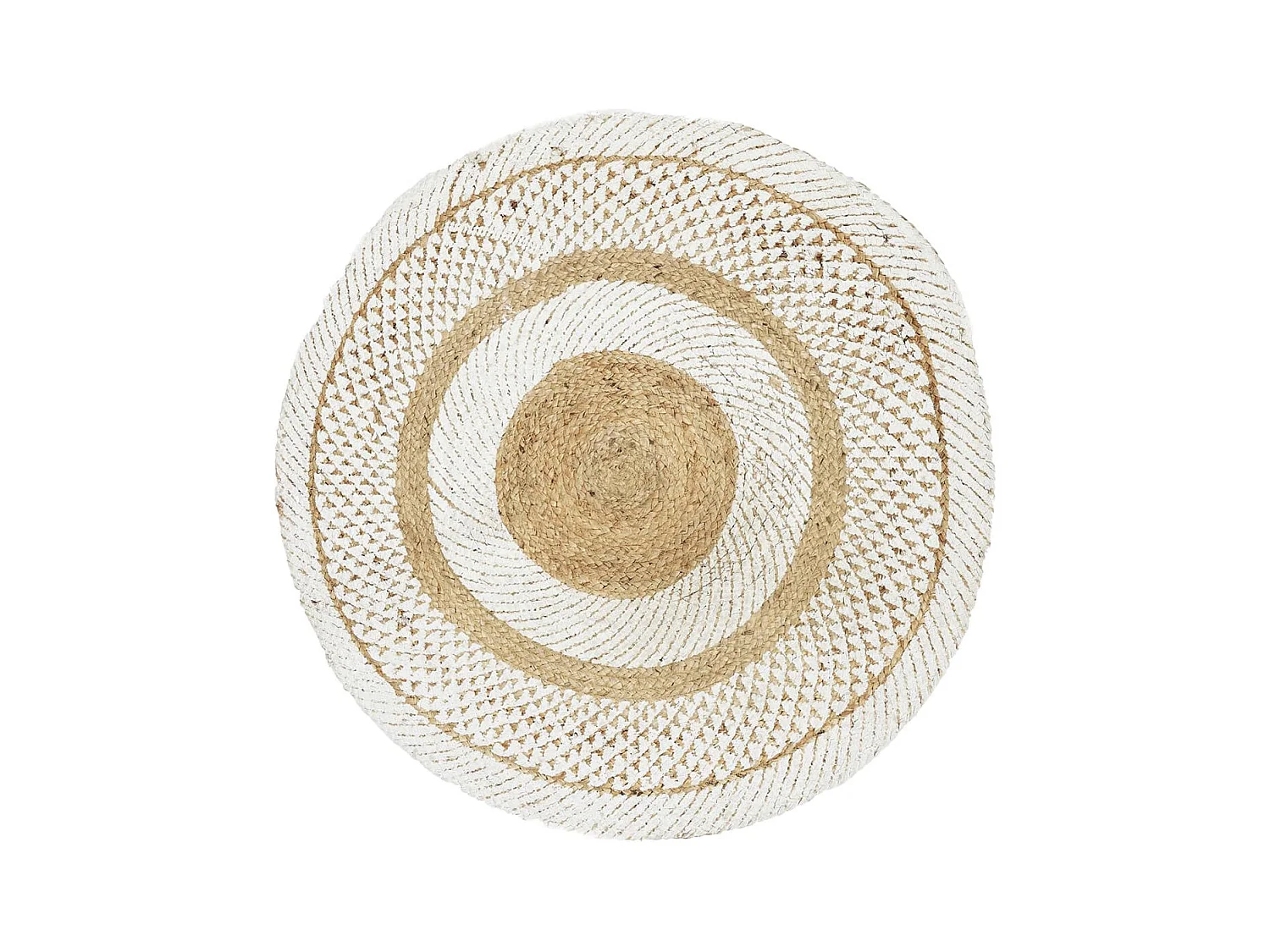 Tapis Rond Ø90cm Jute Tressée Naturelle Imprimé Géométrique Blanc - TINGA