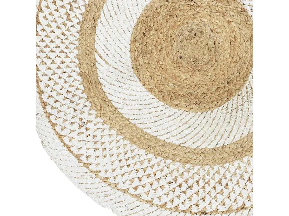 Tapis Rond Ø90cm Jute Tressée Naturelle Imprimé Géométrique Blanc - TINGA