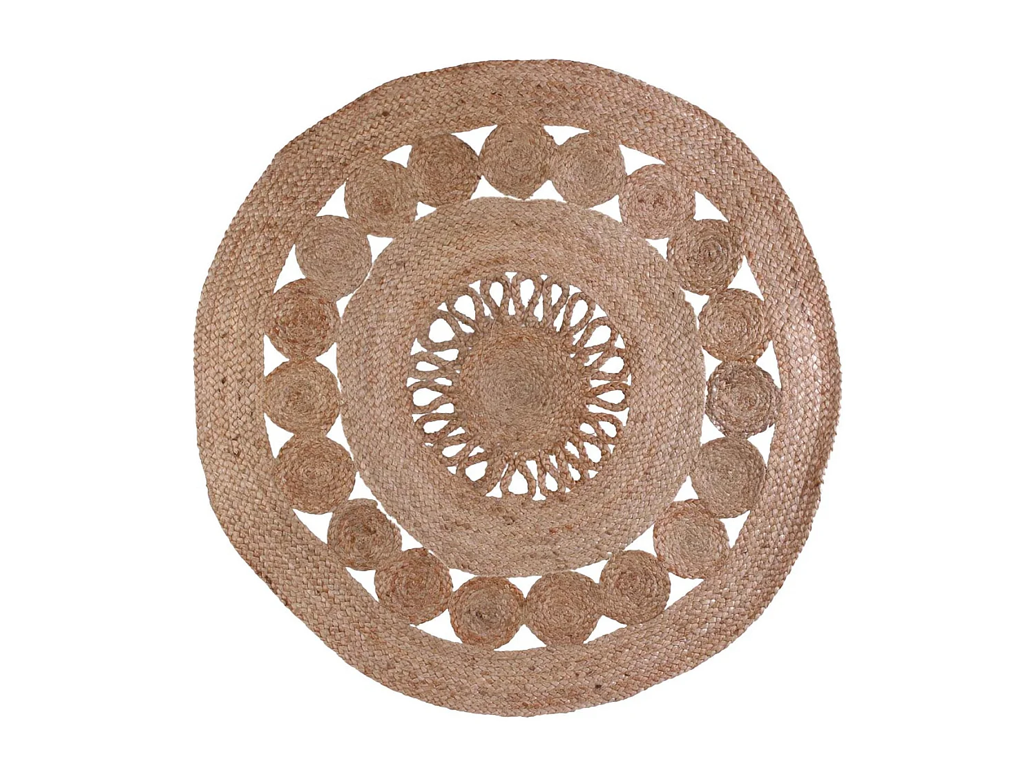 Tapis Rond Ø90cm en Jute Tressée Naturelle Ajourée - NAMDI
