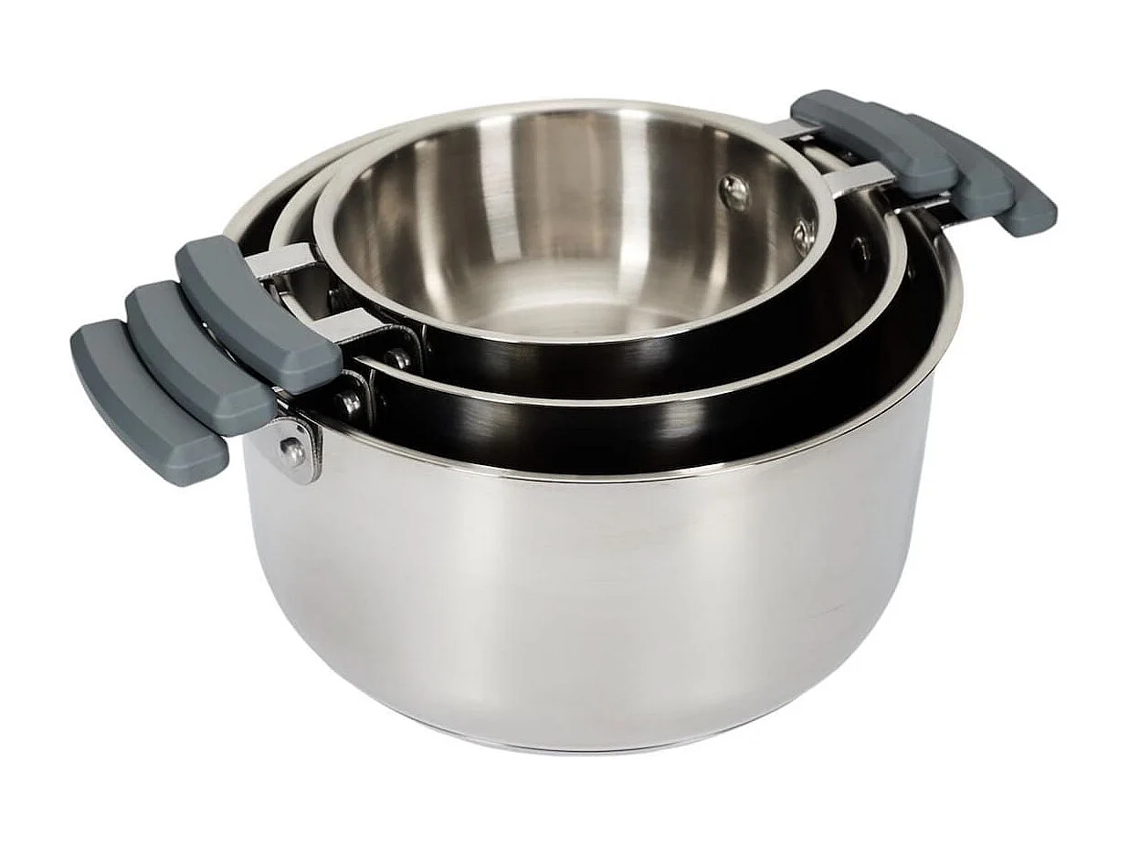 Ensemble de 3 faitouts tous feux dont induction en inox avec couvercles en verre 3 tailles 17, 21 et 25 cm