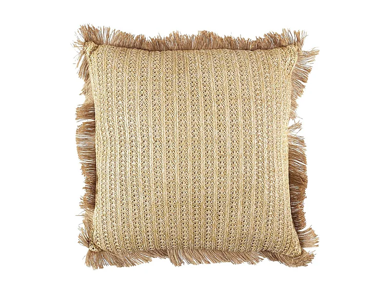 Coussin 40x40cm en Jute et Lin Tressé Doré avec Franges Déhoussable - SARRY