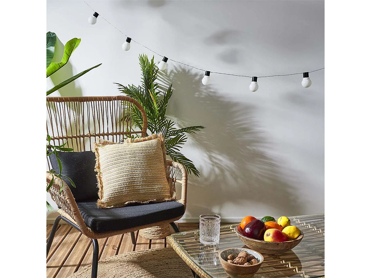 Coussin 40x40cm en Jute et Lin Tressé Doré avec Franges Déhoussable - SARRY