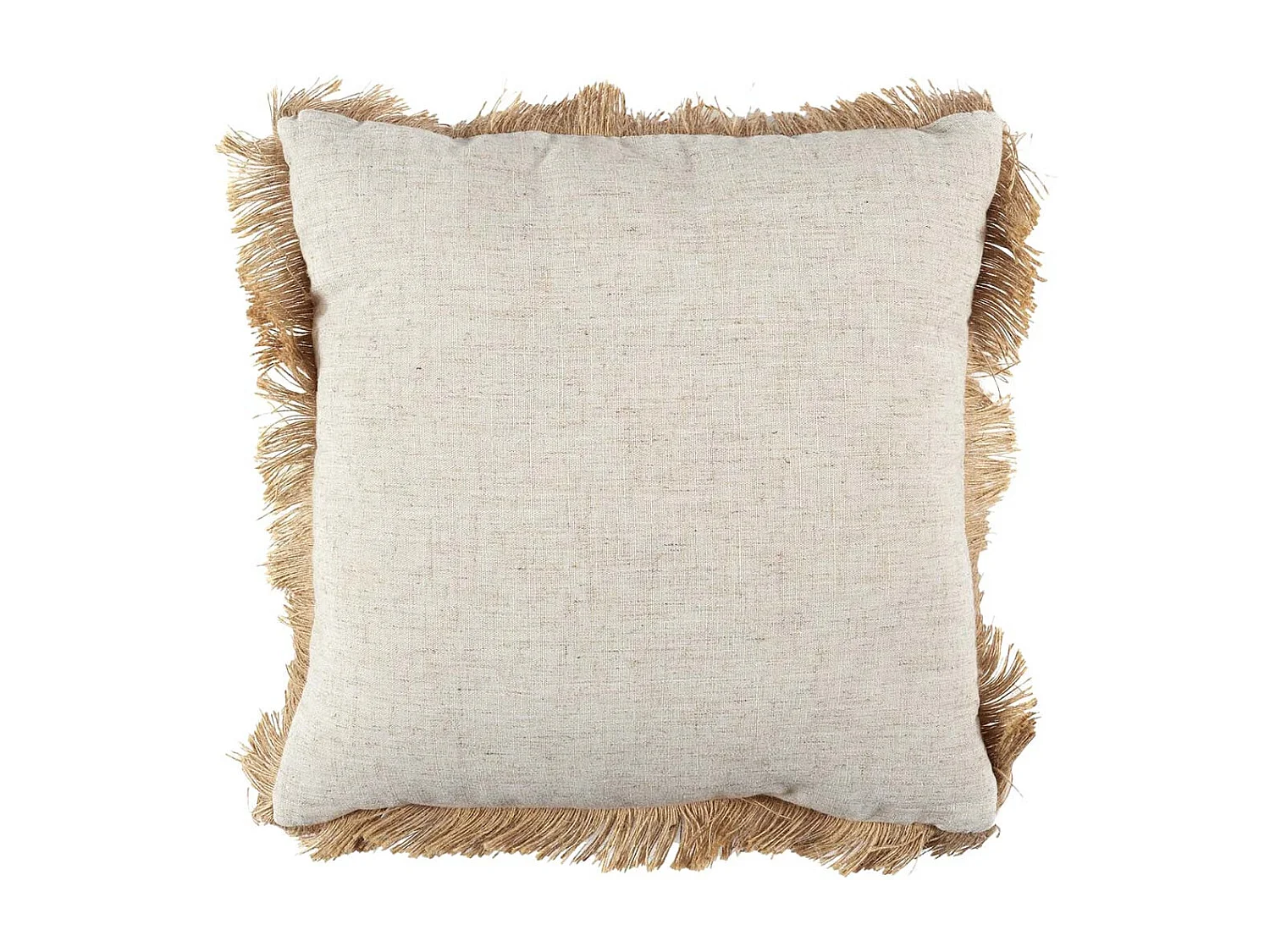 Coussin 40x40cm en Jute et Lin Tressé Doré avec Franges Déhoussable - SARRY