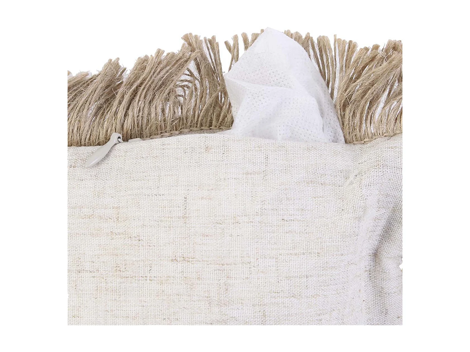 Coussin 40x40cm en Jute et Lin Tressé Doré avec Franges Déhoussable - SARRY