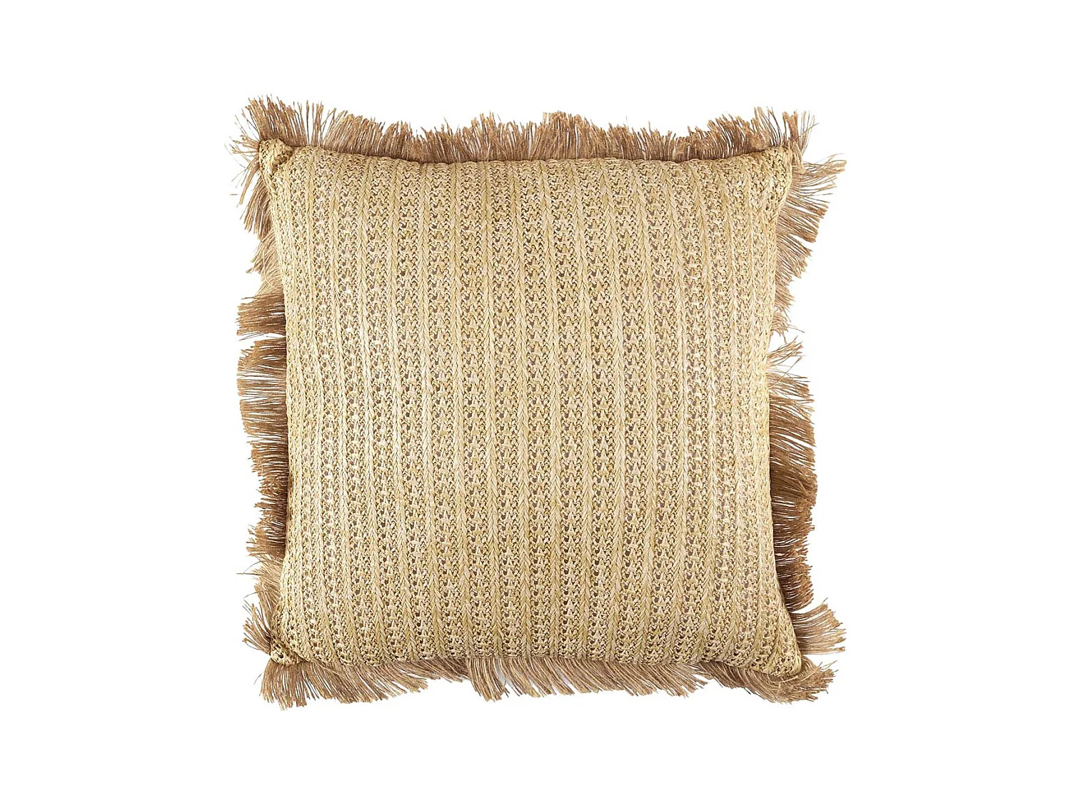 Coussin 40x40cm en Jute et Lin Tressé Doré avec Franges Déhoussable