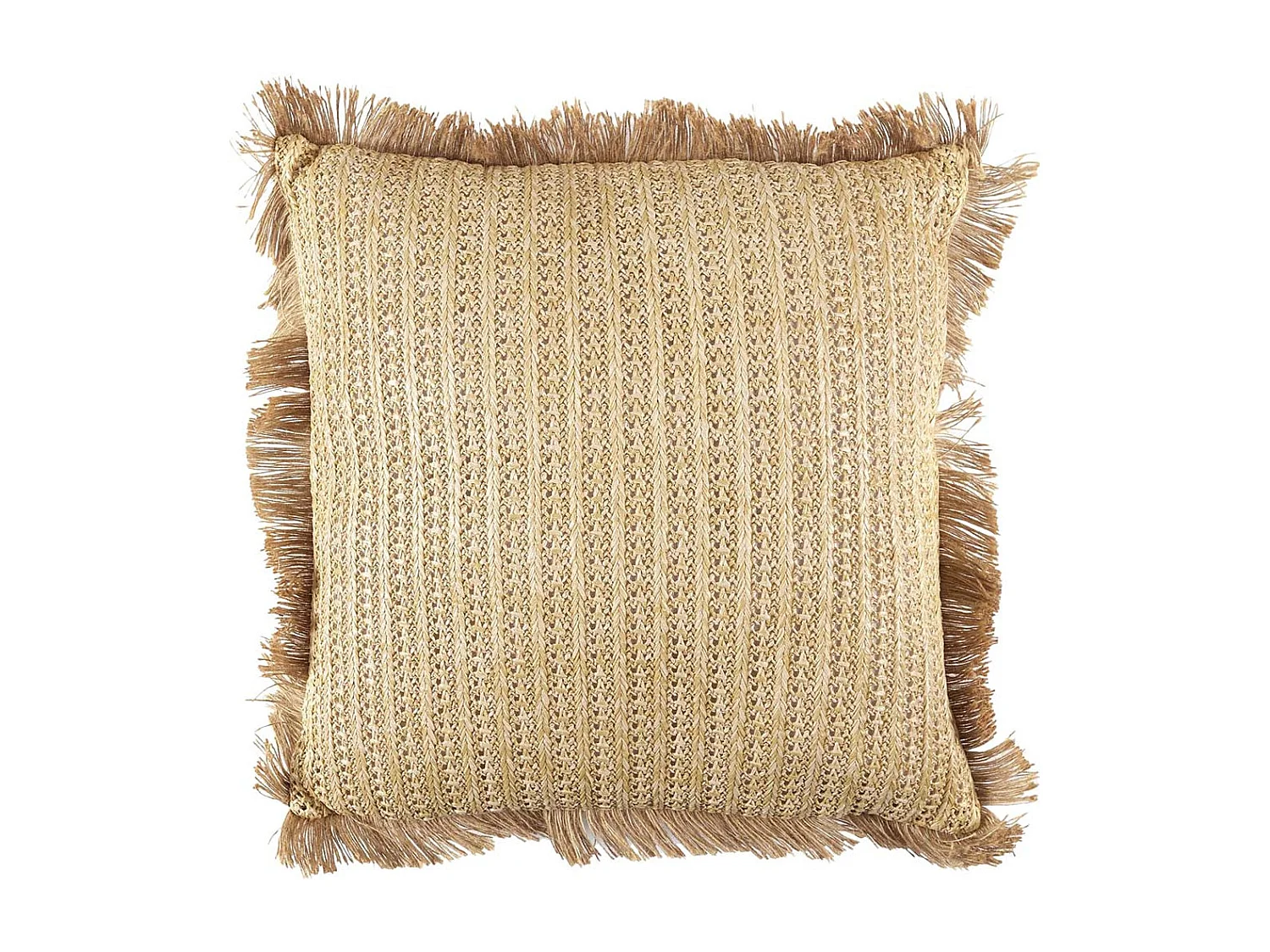 Coussin 40x40cm en Jute et Lin Tressé Doré avec Franges Déhoussable - SARRY
