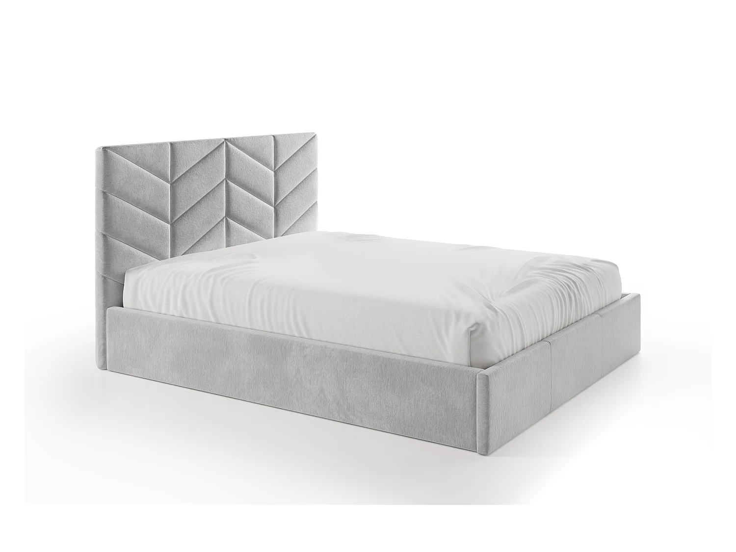 Lit coffre 200 x 200 cm - Tissu texturé - Gris + Matelas - JUSTANI