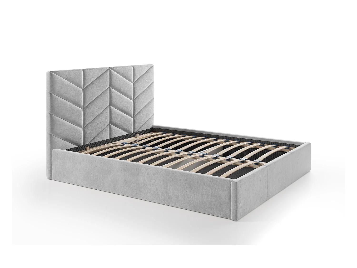 Lit coffre 200 x 200 cm - Tissu texturé - Gris + Matelas - JUSTANI