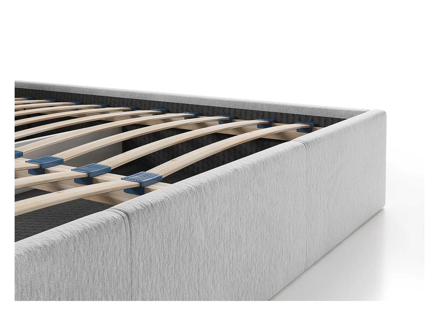 Lit coffre 200 x 200 cm - Tissu texturé - Gris + Matelas - JUSTANI