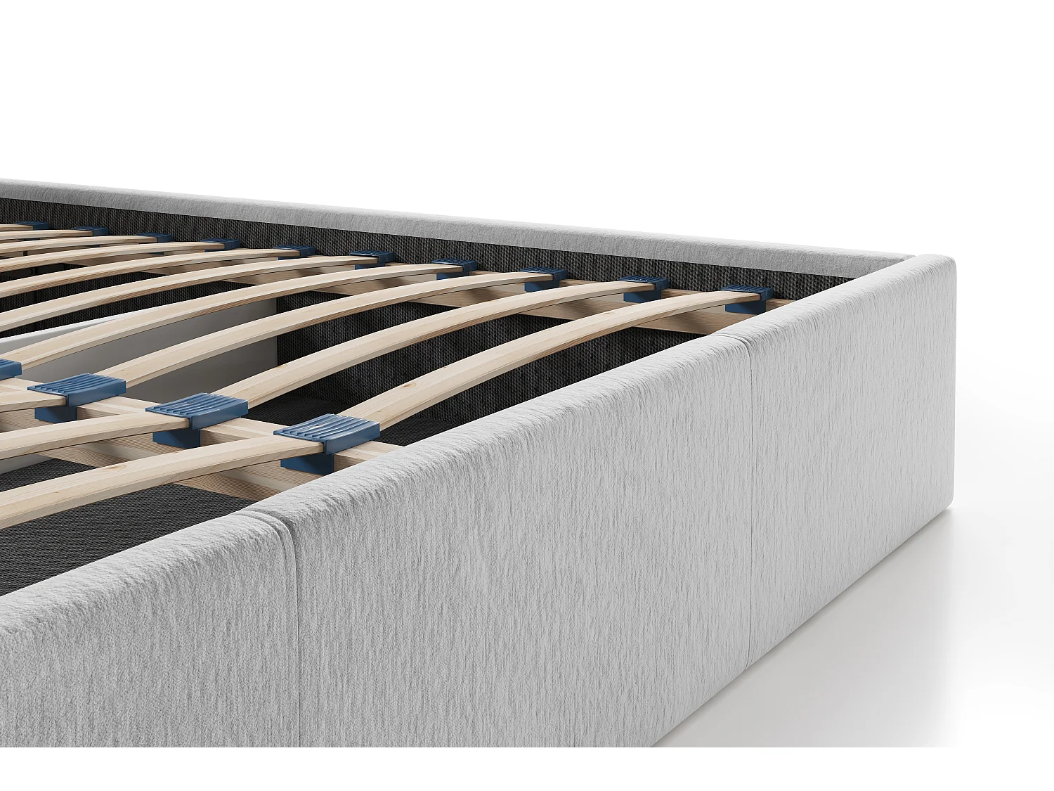 Lit coffre 200 x 200 cm - Tissu texturé - Gris + Matelas - JUSTANI