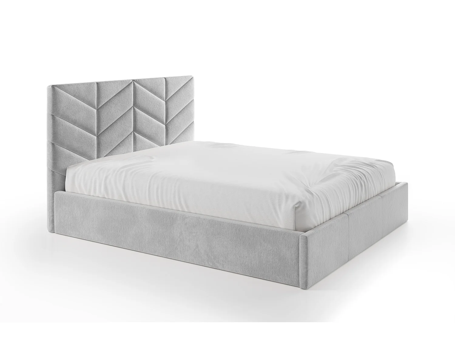 Lit coffre 200 x 200 cm - Tissu texturé - Gris + Matelas - JUSTANI