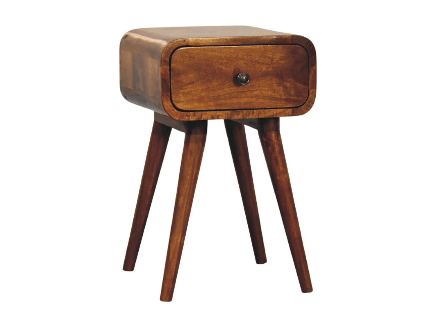 Artisan Furniture Avora Mini sengebord i massivt træ i kastanje, 1 skuffe, mørkebrun