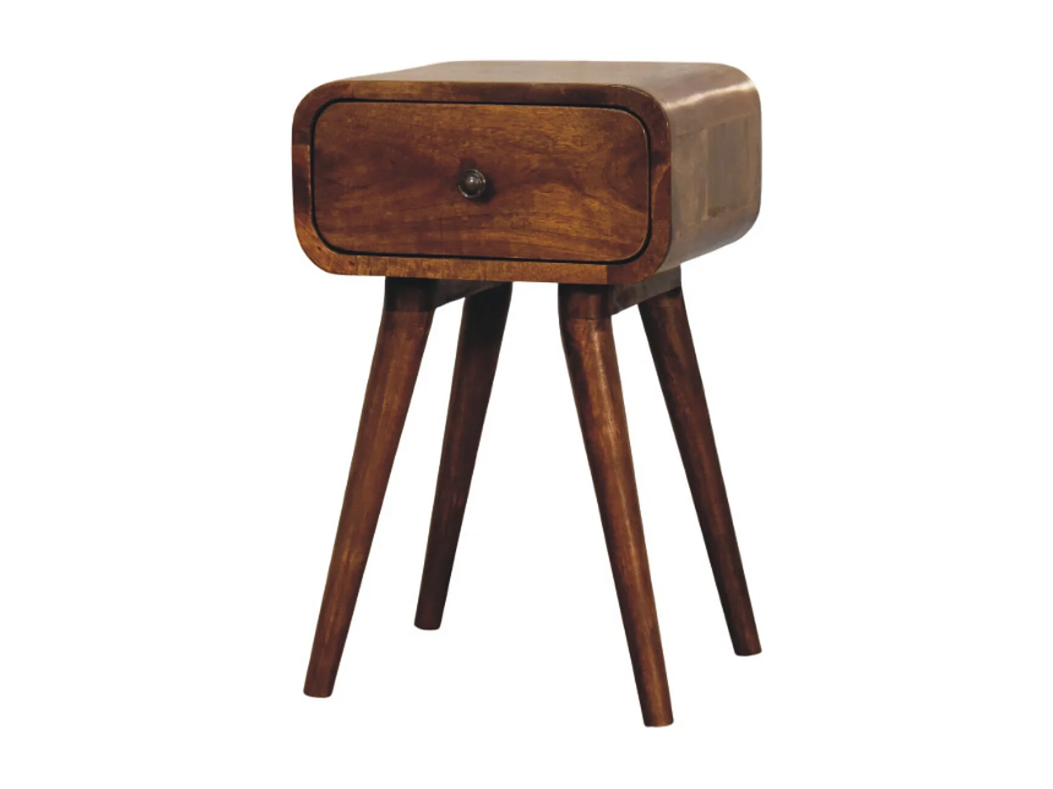 Artisan Furniture Avora Mini sengebord i massivt træ i kastanje, 1 skuffe, mørkebrun