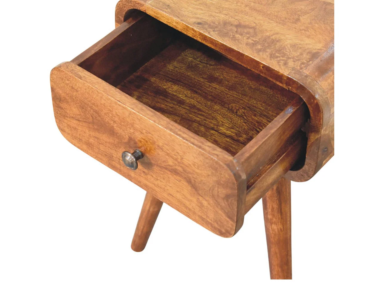 Artisan Furniture Avora Mini sengebord i massivt træ i kastanje, 1 skuffe, mørkebrun