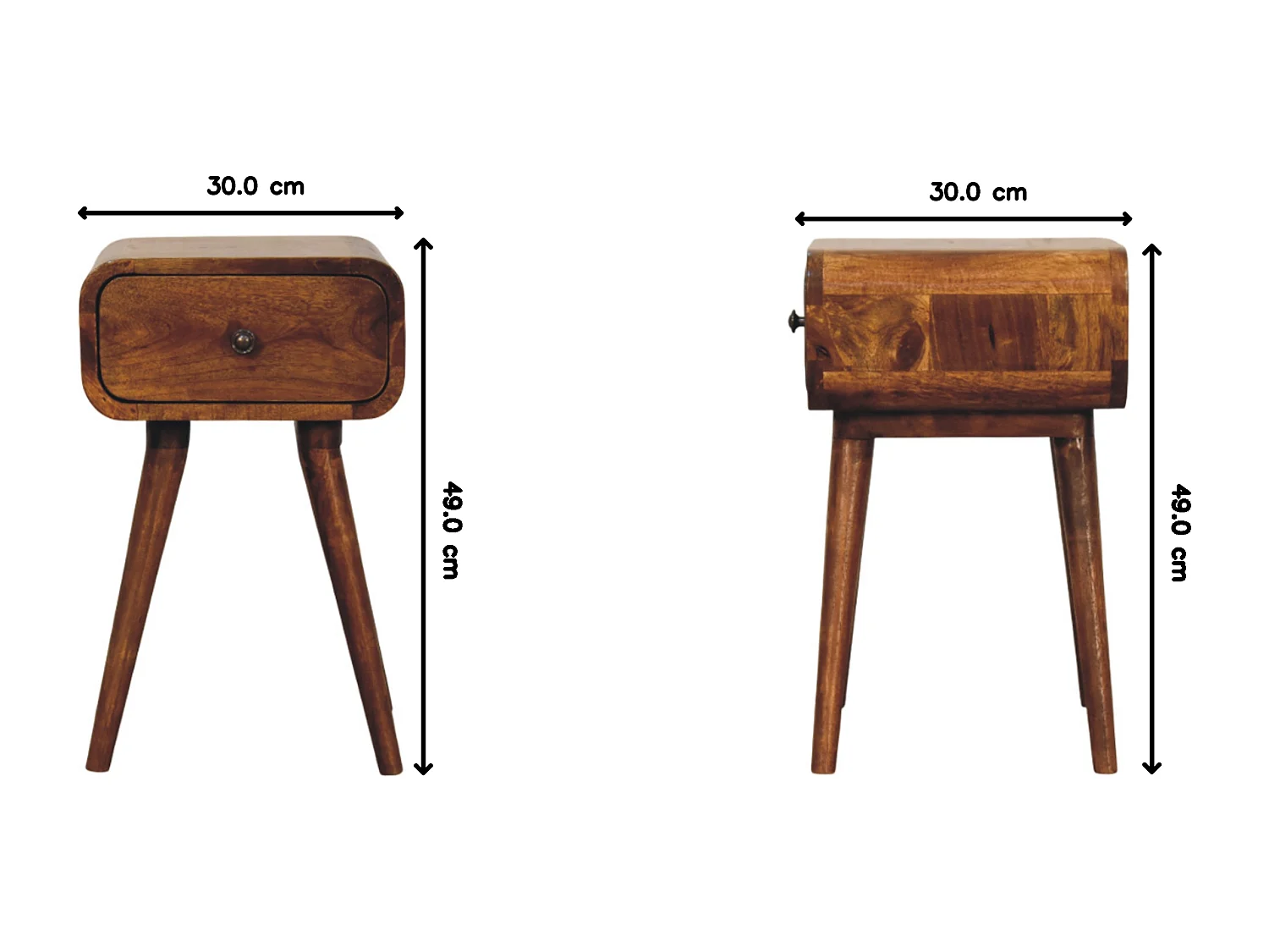 Artisan Furniture Avora Mini sengebord i massivt træ i kastanje, 1 skuffe, mørkebrun