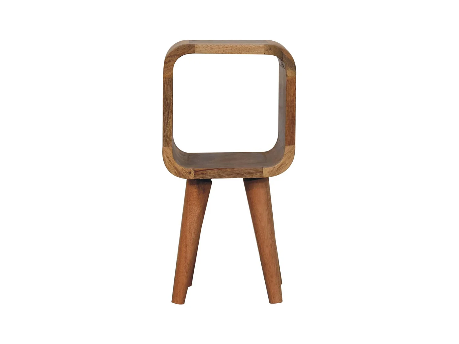 Artisan Furniture Massivholz Mini Minimalistisches Offenes Geschwungenes Nachttischchen in Eichenoptik, Offenes Fach, Beige
