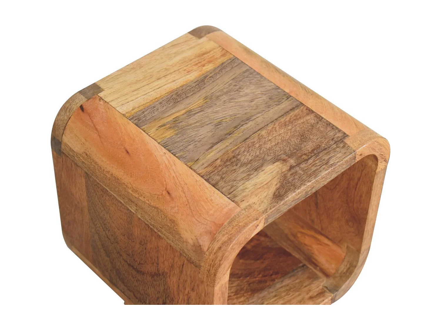 Table de chevet Extra Mini Minimaliste courbée Artisan Furniture finition chêne, 1 compartiment ouvert, marron