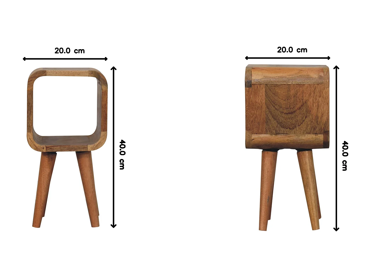 Table de chevet Extra Mini Minimaliste courbée Artisan Furniture finition chêne, 1 compartiment ouvert, marron