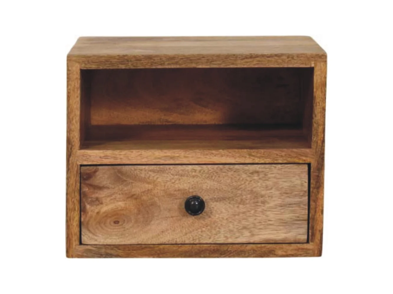 Artisan Furniture Drewniane Wiszące Nachtkastje Solis w Odcieniu Dębowym, 1 Szuflada i Otwarta Półka, Beżowe