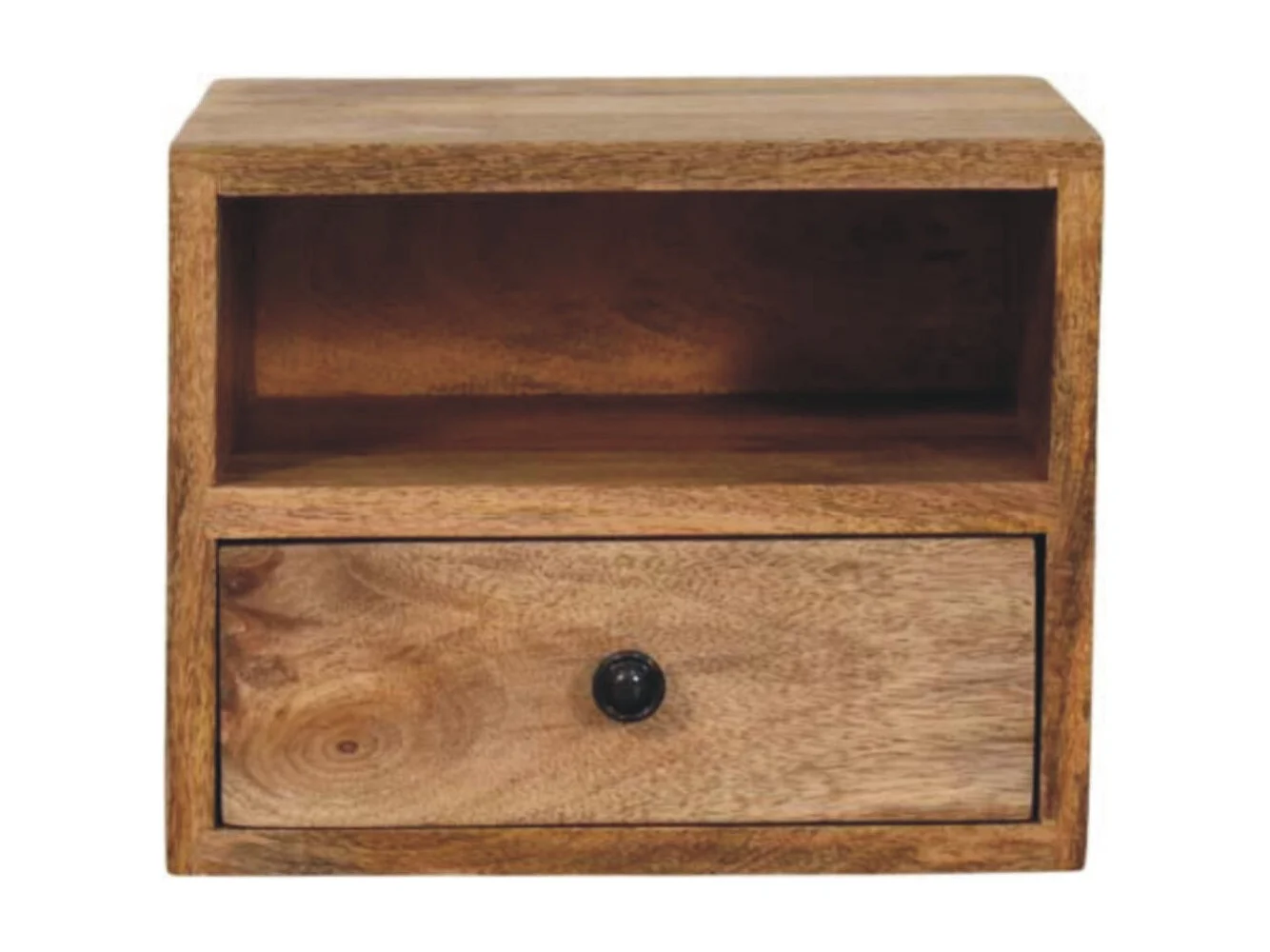 Artisan Furniture Massivholz Solis Wandmontiertes Nachttischchen in Eichenoptik, 1 Schublade und Offenes Fach, Beige