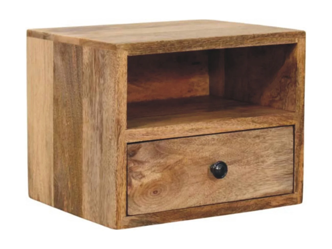 Artisan Furniture Drewniane Wiszące Nachtkastje Solis w Odcieniu Dębowym, 1 Szuflada i Otwarta Półka, Beżowe