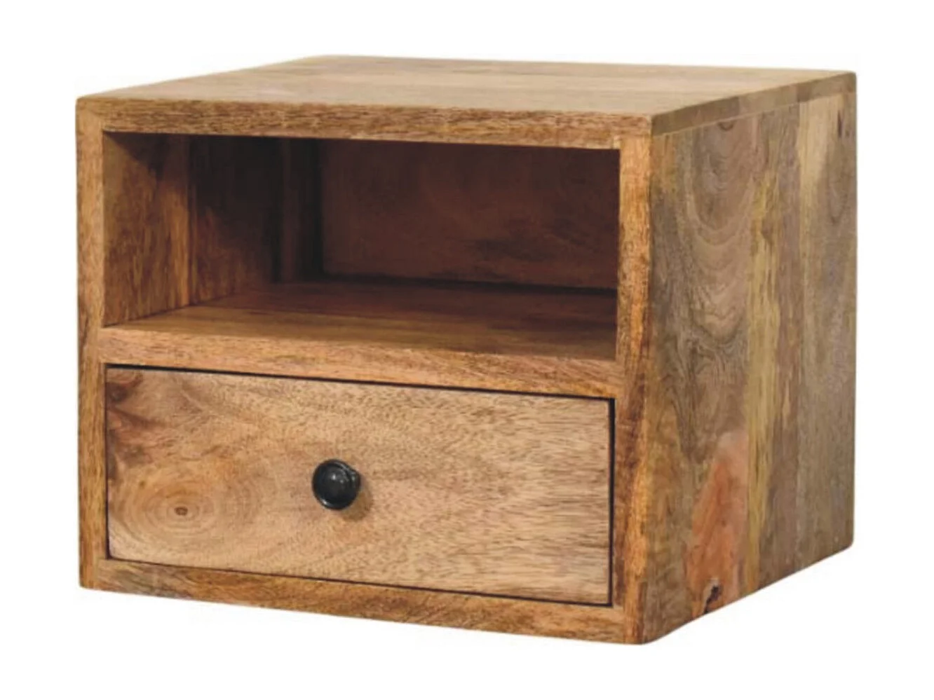 Artisan Furniture Drewniane Wiszące Nachtkastje Solis w Odcieniu Dębowym, 1 Szuflada i Otwarta Półka, Beżowe