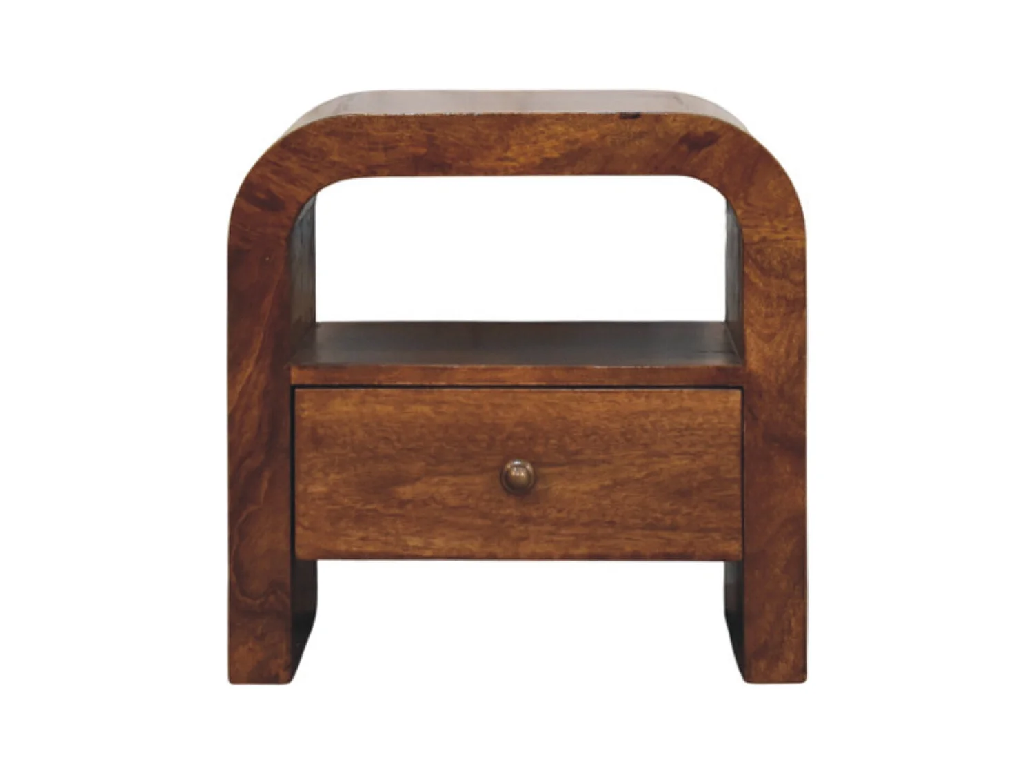 Artisan Furniture Bois Massif Table de Chevet Darcy en Châtaignier, 1 Tiroir et Étagère Ouverte, Brun Foncé