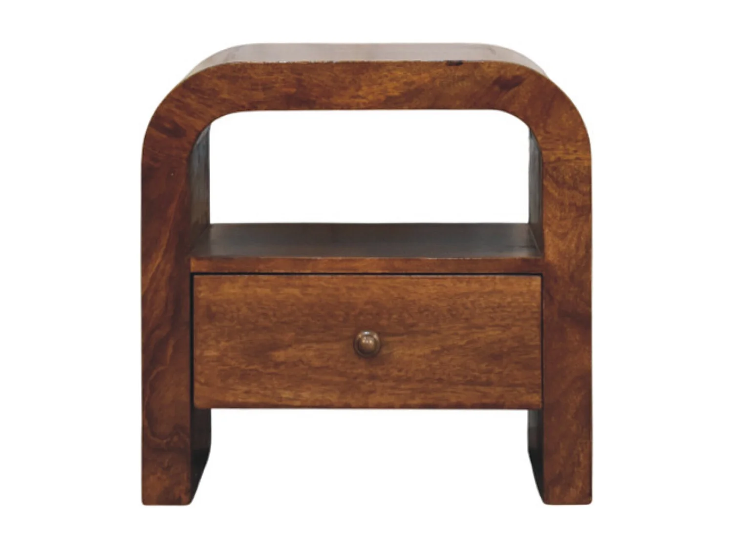 Artisan Furniture Massivholz Darcy Nachttisch aus Kastanienholz, 1 Schublade und Offenes Regal, Dunkelbraun