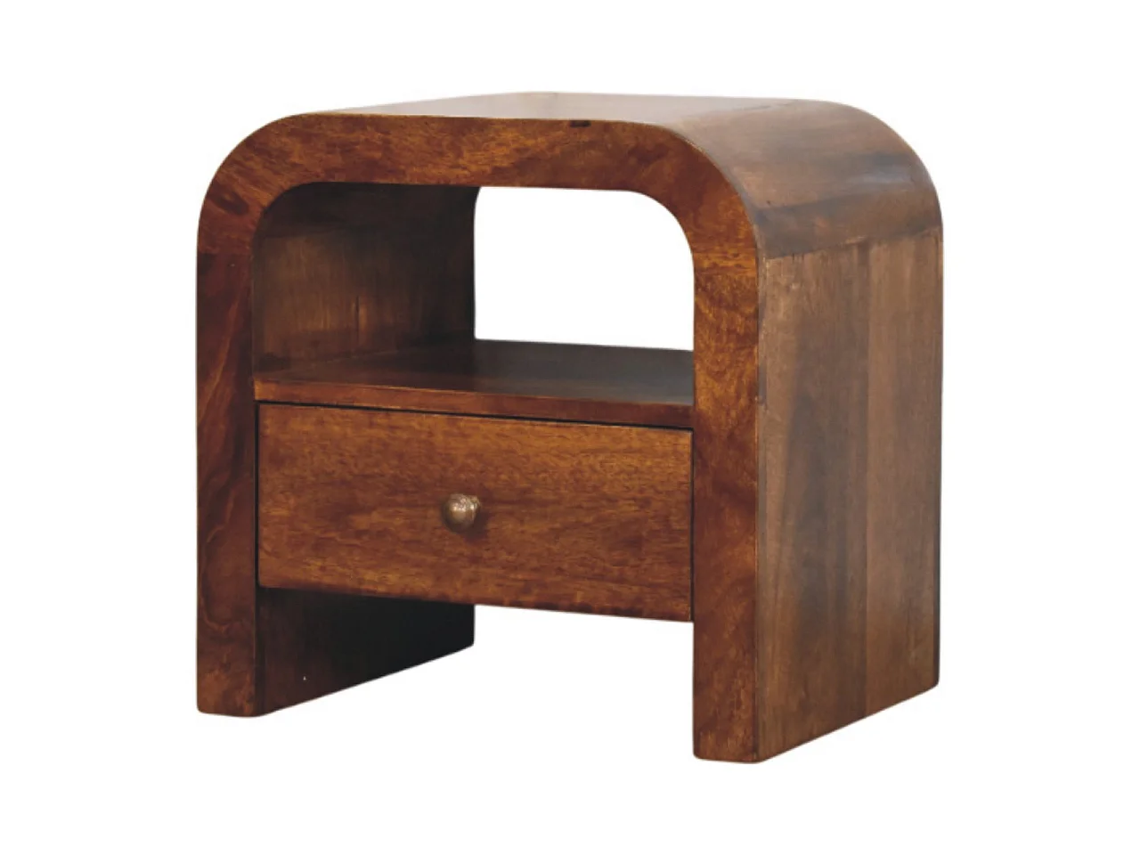 Artisan Furniture nattbord i heltre, Darcy, i kastanje, 1 skuff og åpen hylle, mørkebrun