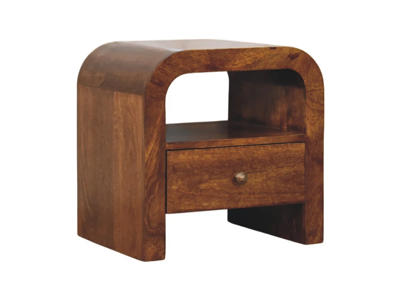 Artisan Furniture nattbord i heltre, Darcy, i kastanje, 1 skuff og åpen hylle, mørkebrun