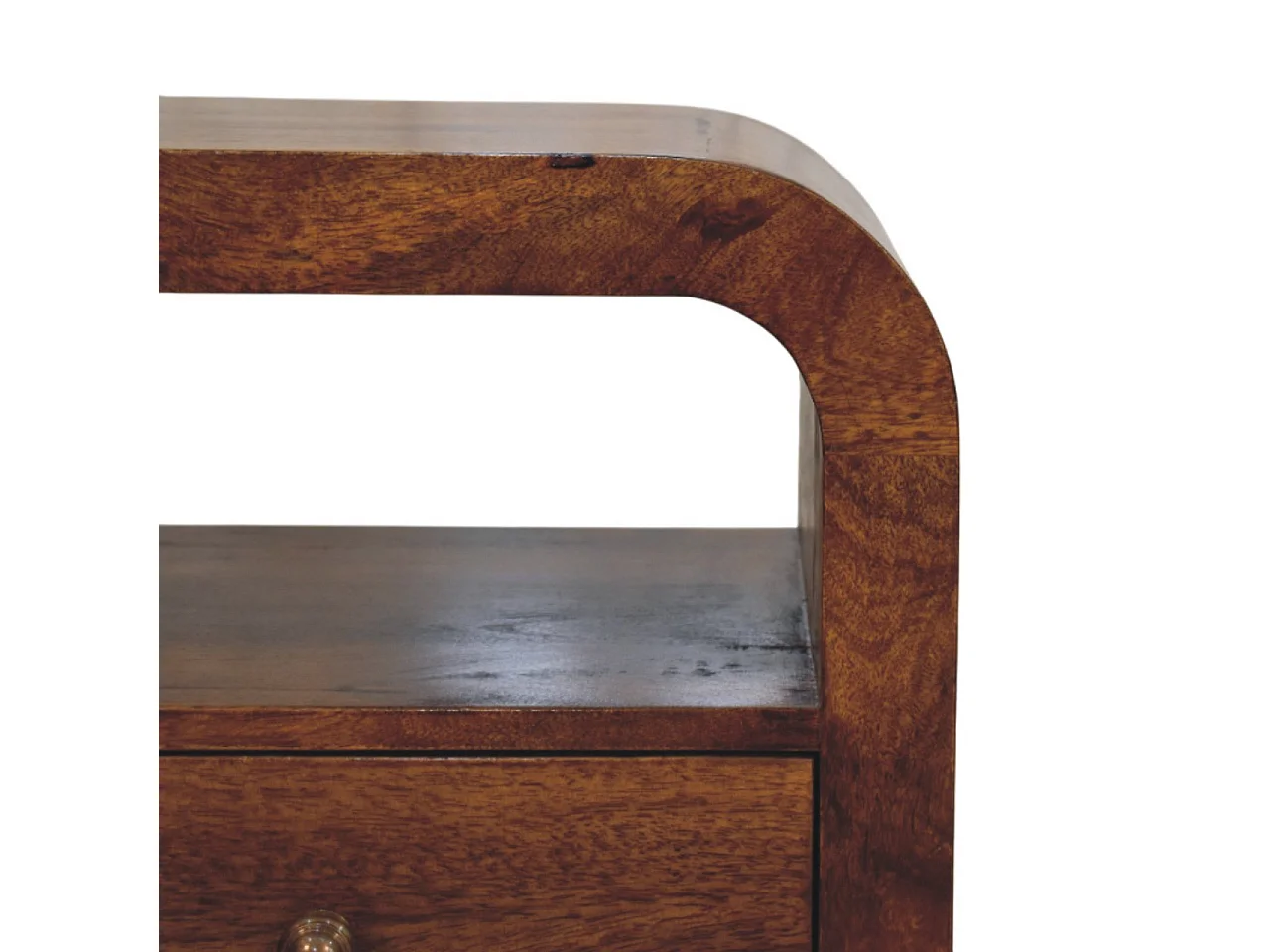 Artisan Furniture nattbord i heltre, Darcy, i kastanje, 1 skuff og åpen hylle, mørkebrun