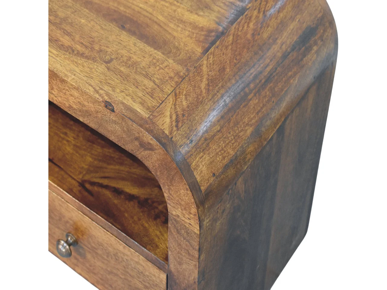 Artisan Furniture nattbord i heltre, Darcy, i kastanje, 1 skuff og åpen hylle, mørkebrun