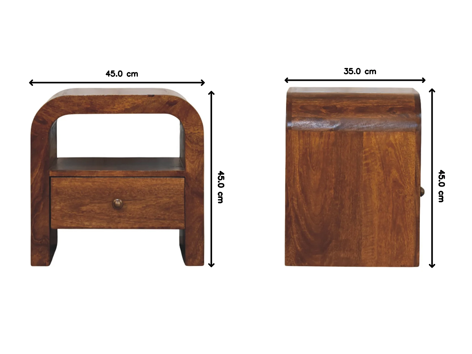 Artisan Furniture nattbord i heltre, Darcy, i kastanje, 1 skuff og åpen hylle, mørkebrun
