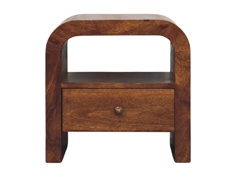 Artisan Furniture Massivholz Darcy Nachttisch aus Kastanienholz, 1 Schublade und Offenes Regal, Dunkelbraun