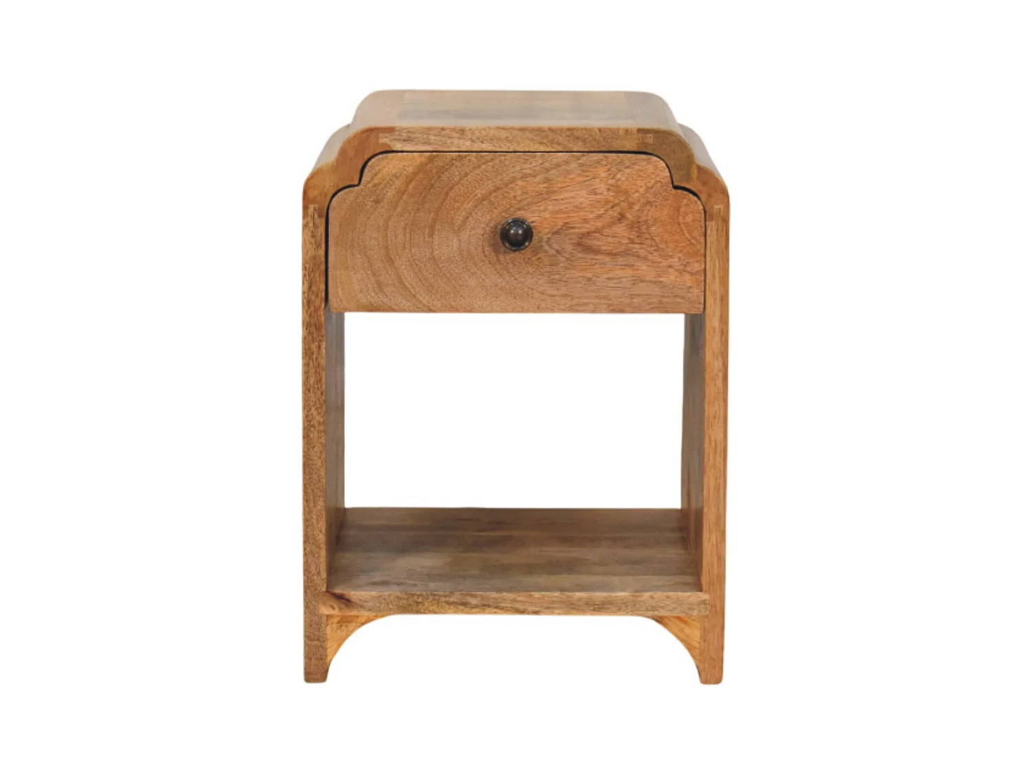 Artisan Furniture Massivholz Newton Mini Nachttisch in Eichenoptik, 1 Schublade und Offenes Regal, Beige