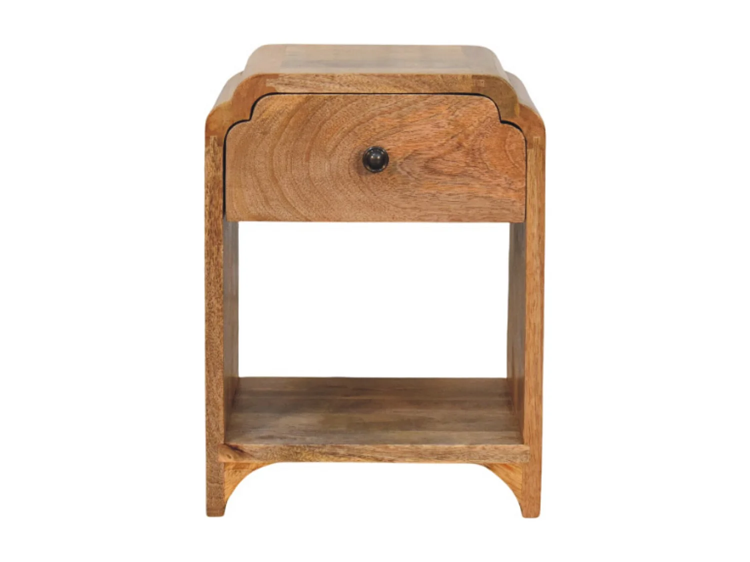 Artisan Furniture Massivholz Newton Mini Nachttisch in Eichenoptik, 1 Schublade und Offenes Regal, Beige