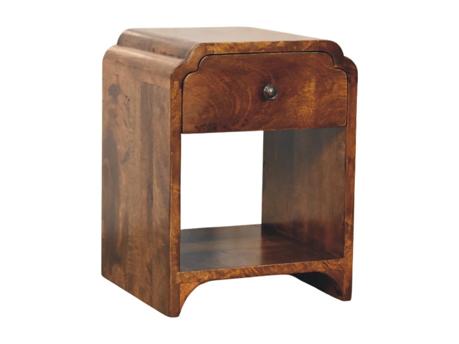Artisan Furniture Bois Massif Table de Chevet Newton Mini en Châtaignier, 1 Tiroir et Étagère Ouverte, Brun Foncé