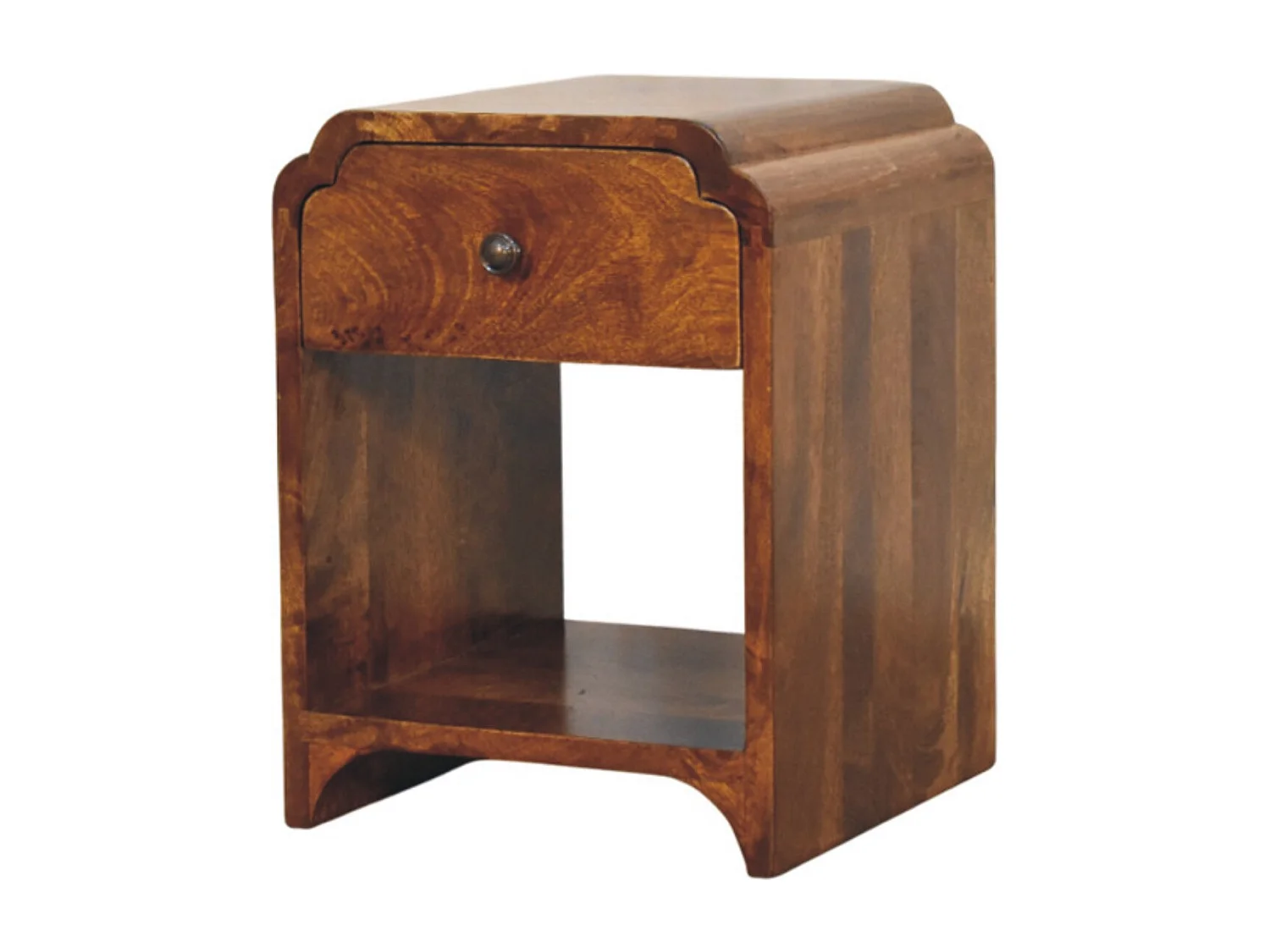 Artisan Furniture Bois Massif Table de Chevet Newton Mini en Châtaignier, 1 Tiroir et Étagère Ouverte, Brun Foncé