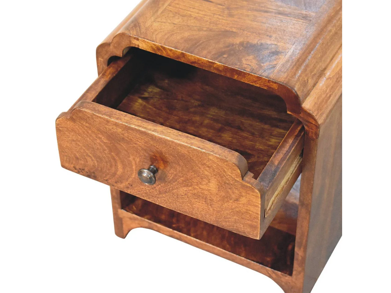 Artisan Furniture Bois Massif Table de Chevet Newton Mini en Châtaignier, 1 Tiroir et Étagère Ouverte, Brun Foncé